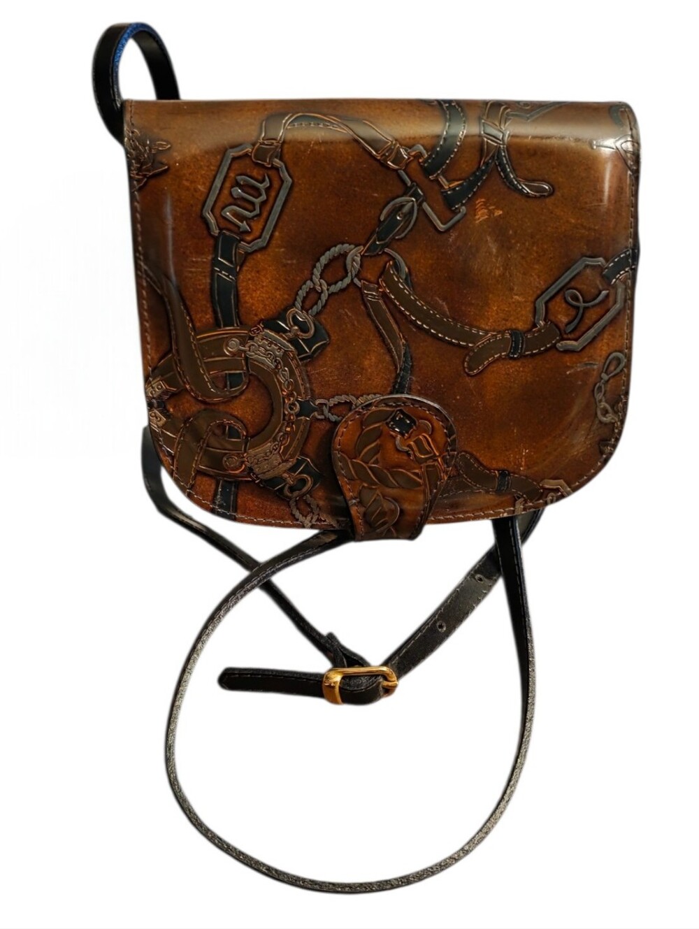 Vtg 80s Genuine Leather Saddle Bag Hand Made Florence Italy Equestrian